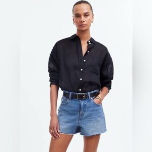 NEW! Madewell Relaxed Mid-Length Denim Shorts Button Fly Blue SZ 25